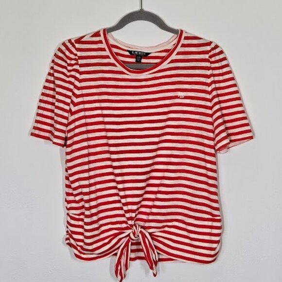 LAUREN RALPH LAUREN striped tie front t-shirt  Sz L - Picture 7 of 9